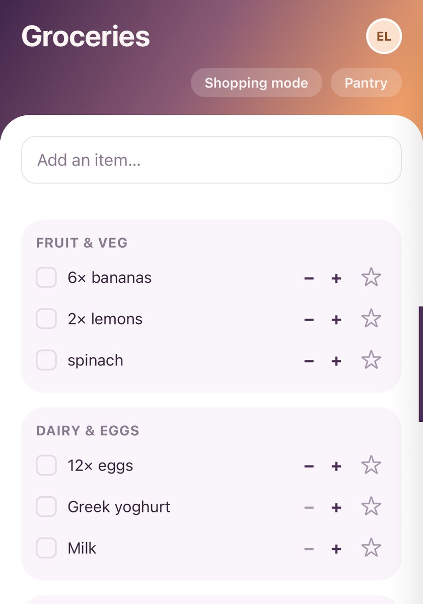 The Groceries & Pantry screen