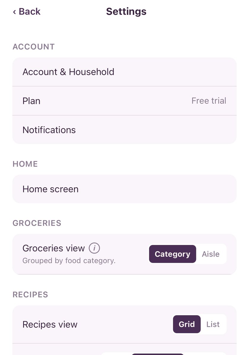 The Settings screen